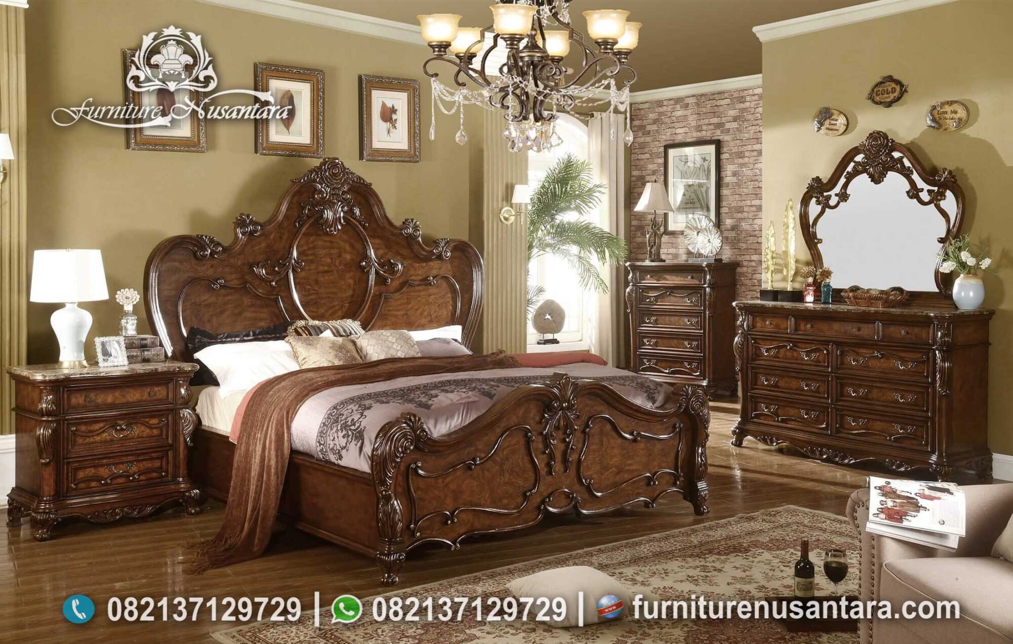 Kamar Tidur Klasik Kayu Jati Ukir Jepara KS-157, Furniture Nusantara