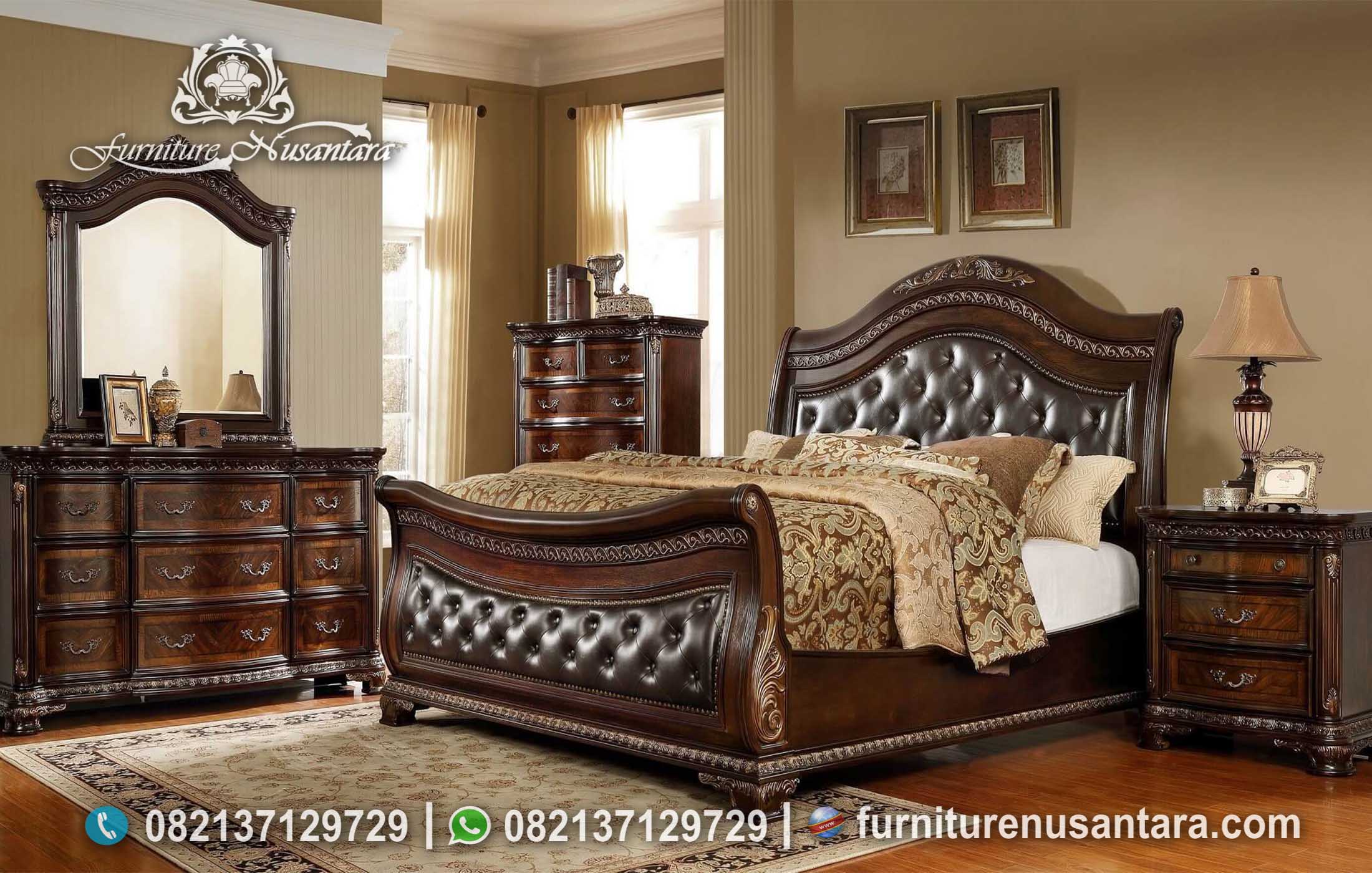 Tempat Tidur Natural Wallnut Colour Model Elegan KS-159, Furniture Nusantara