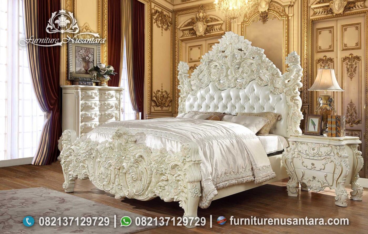 Bedset Warna Putih Ukir 3D Terbaik KS-188, Furniture Nusantara