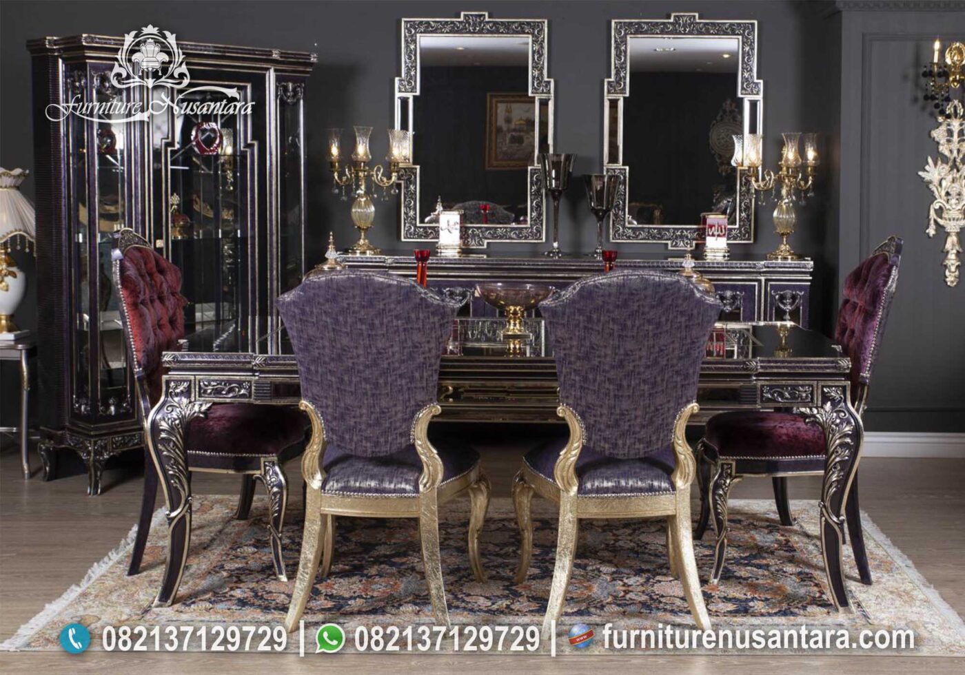 Meja Makan Warna Ungu Klasik Luxury MM-23, Furniture Nusantara