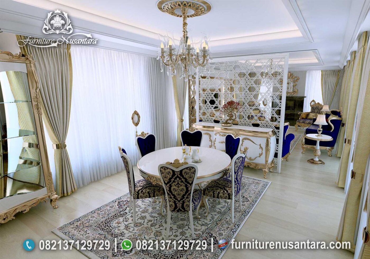 Meja Makan Klasik Bulat Warna Putih MM-08, Furniture Nusantara