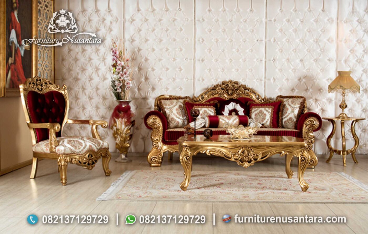 Best Sofa Warna Merah Ukiran Emas ST-58, Furniture Nusantara
