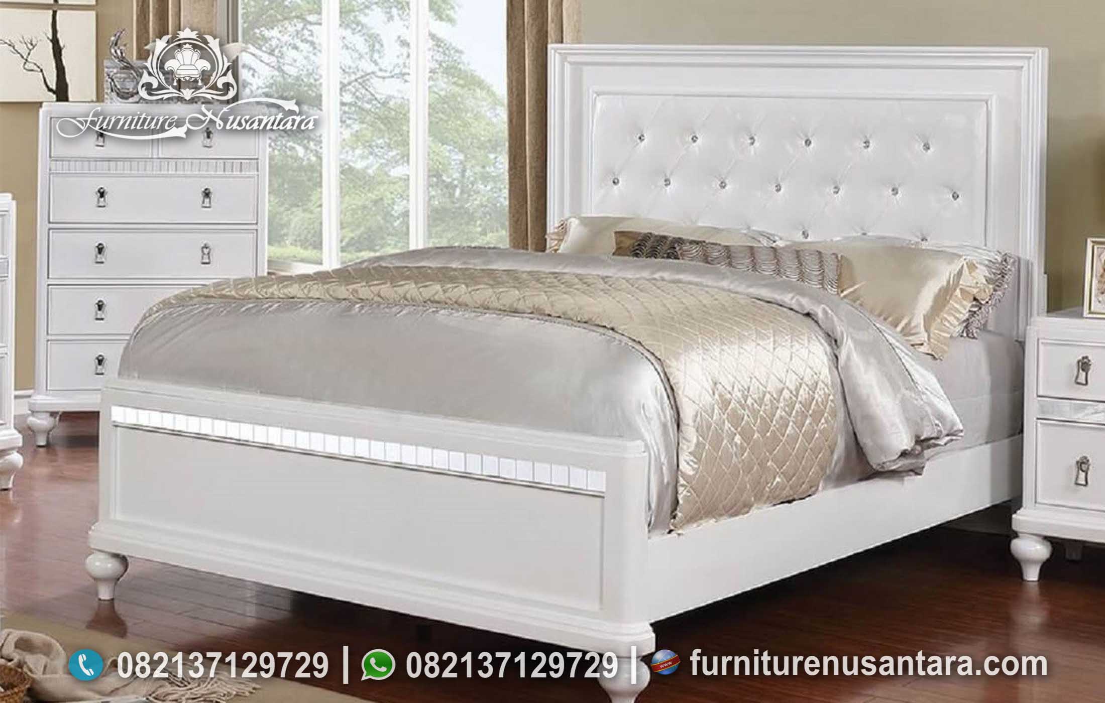 Jual Tempat Tidur Minimalis Kayu Solid Putih KS-220, Furniture Nusantara