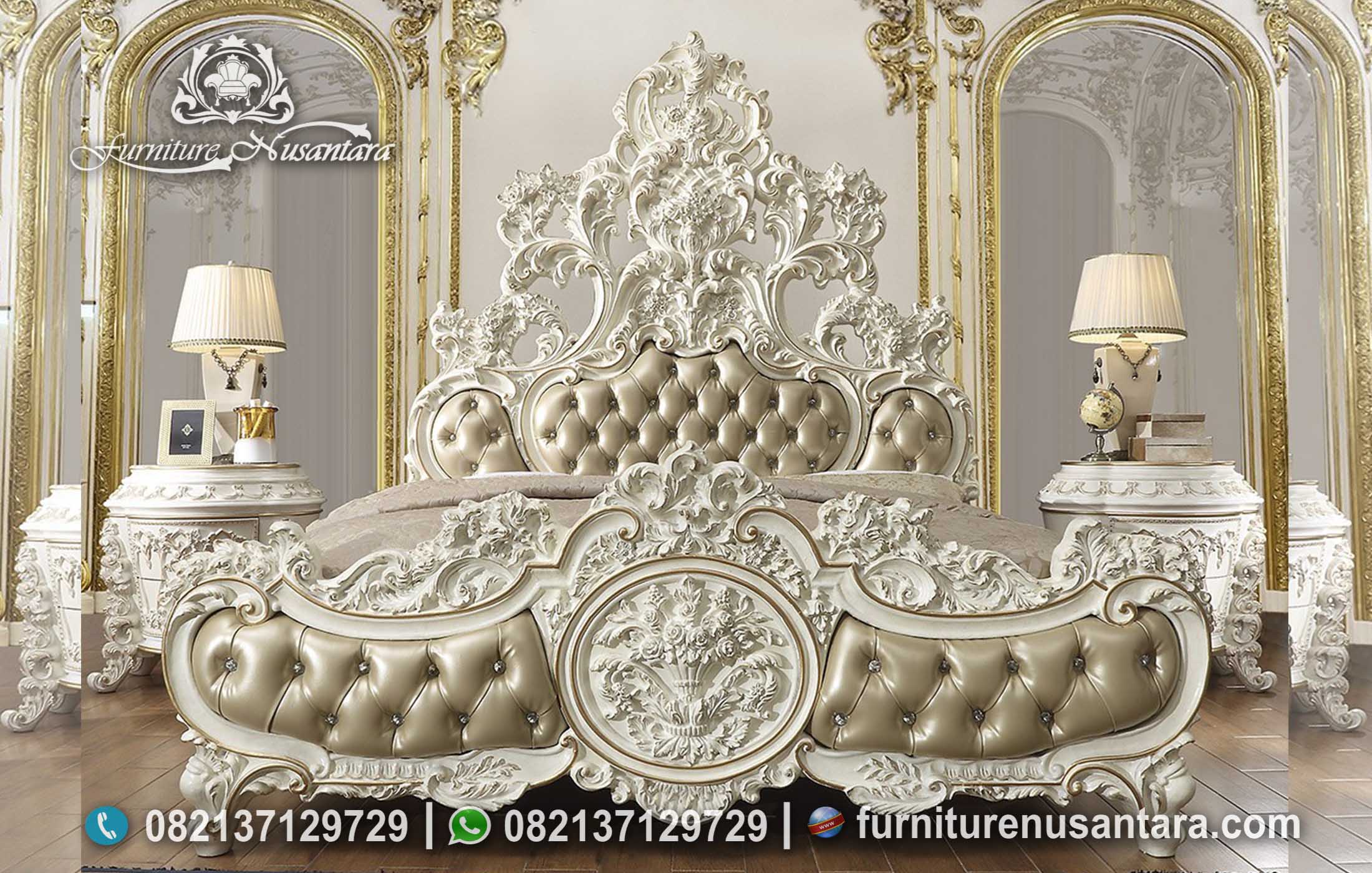 Jual Tempat Tidur Full Ukir Mewah Putih KS-246, Furniture Nusantara