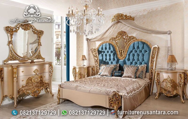 Tempat Tidur Warna Emas Ukir Mewah KS-255, Furniture Nusantara