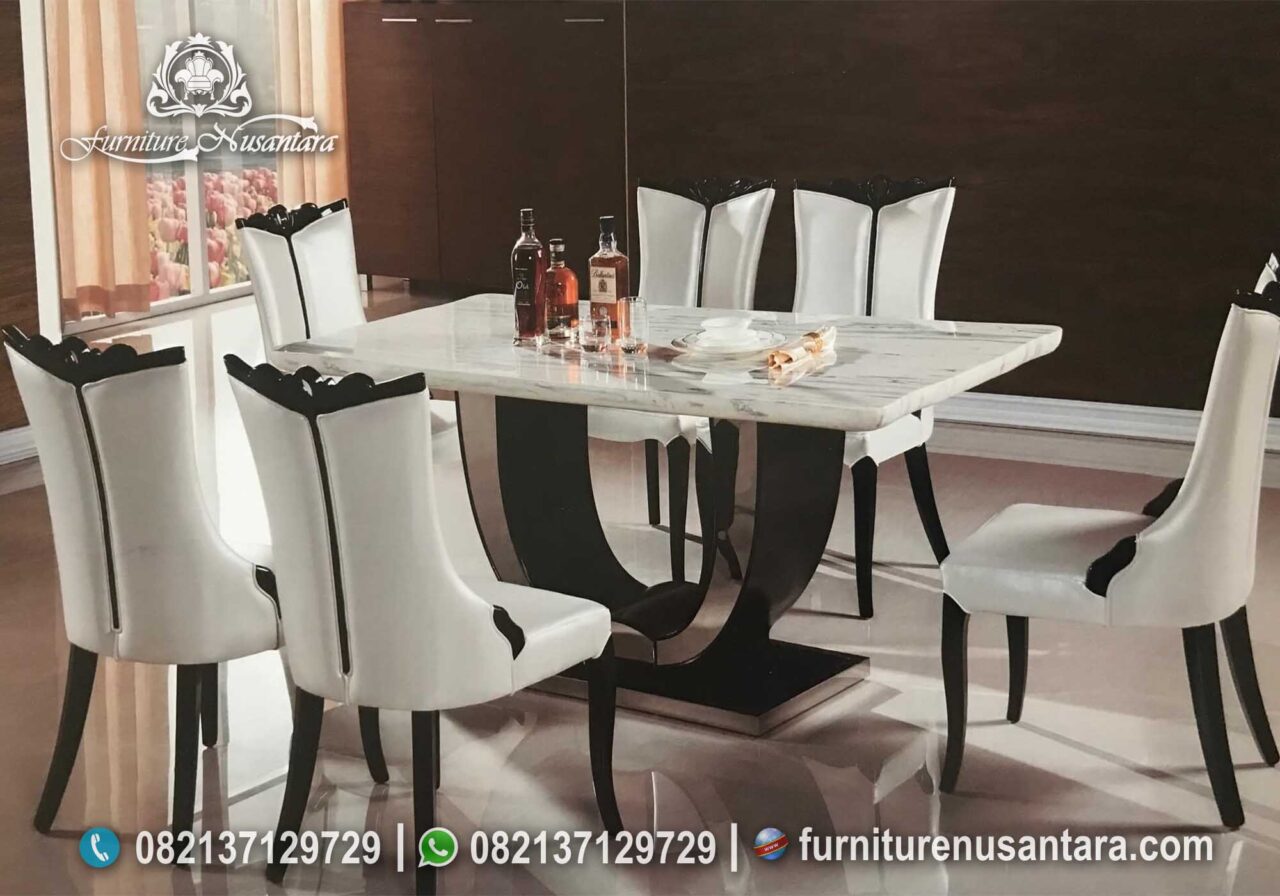Meja Makan Kayu Terbaik di Indonesia Trend Furniture MM-216 Elegan Mewah Hitam Putih