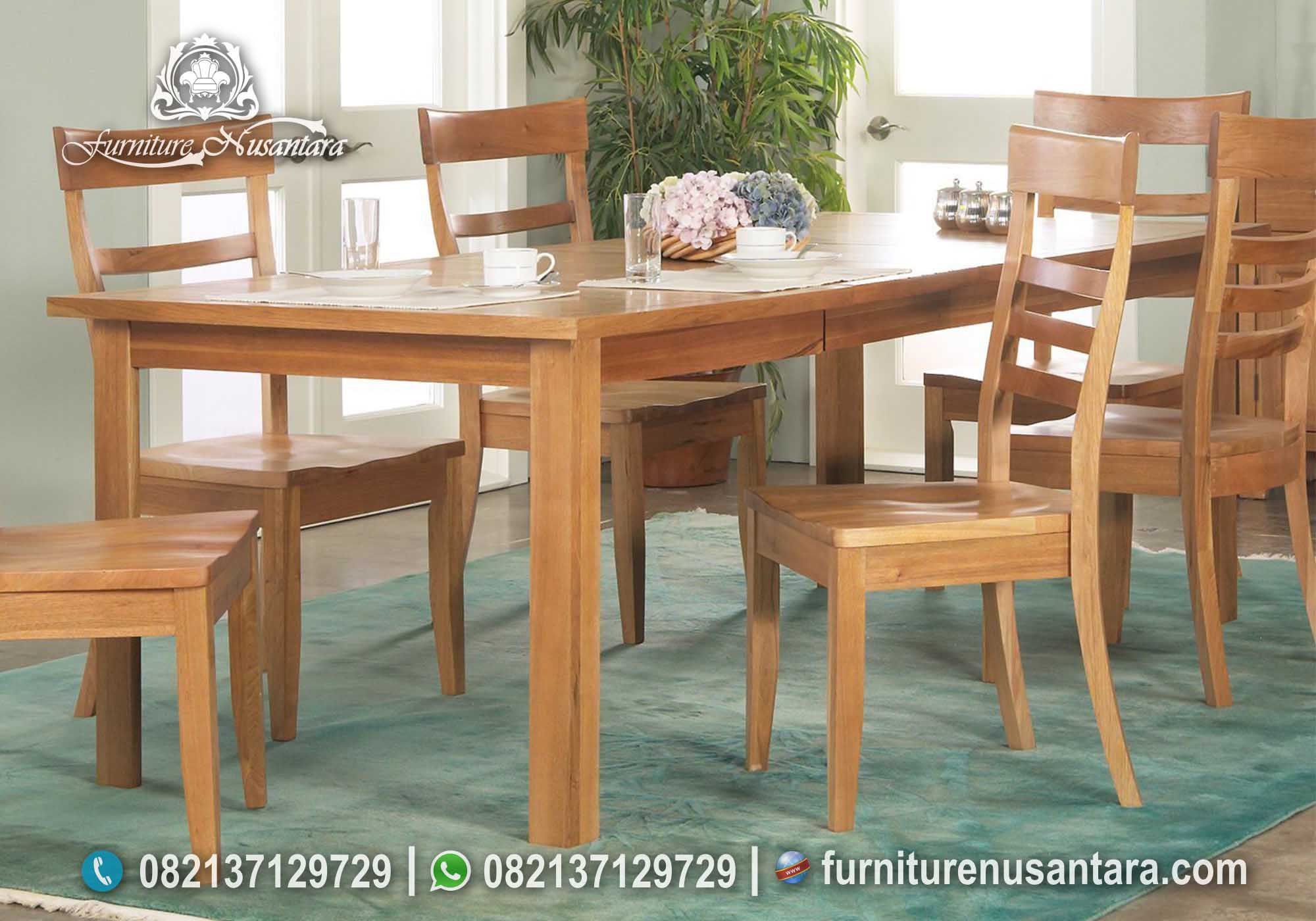 Meja Makan Kayu Solid Custom - Desain Meja Makan Kayu Tropis untuk Suasana Ruang Makan Segar MM-211 Elegan
