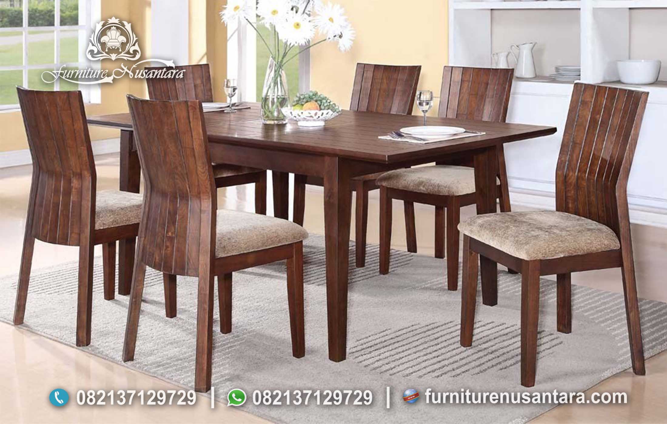 Desain Meja Kursi Makan Kayu Minimalis Unik dan Klasik dalam Ruang Santap MM-240 Cantik